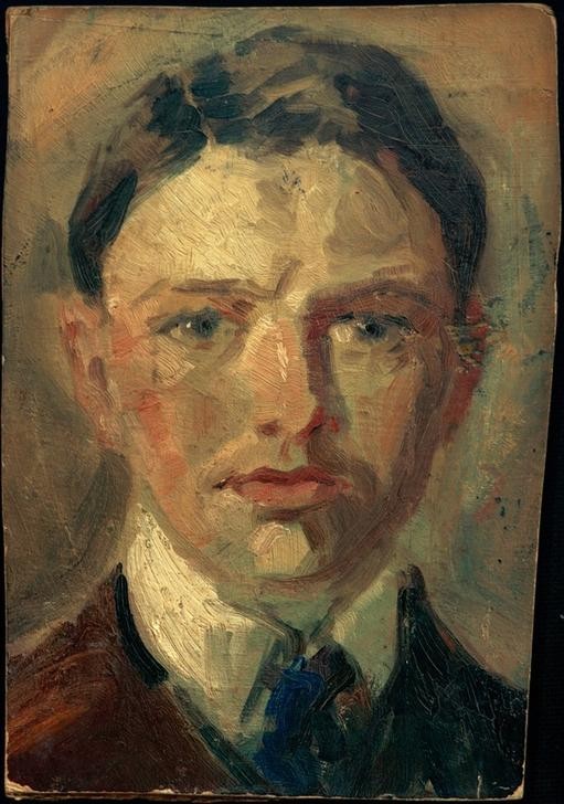 August Macke, Studie zu einem Selbstbildnis (Deutsche Kunst,Künstler,Kunst,Maler (Künstler),Mann,Impressionismus,Selbstbildnis,Portrait,Der Blaue Reiter,Studie,Jungverstorbene,Jahrhundertwende,Privatsammlung,Person,Junger Mann)