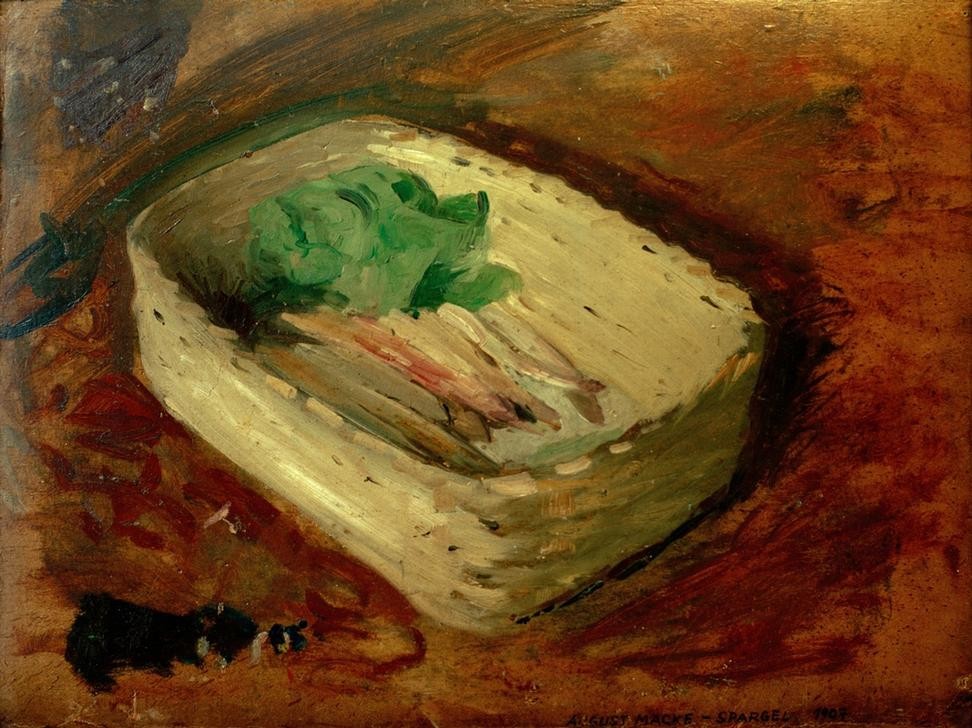 August Macke, Spargel (Deutsche Kunst,Gemüse,Kunst,Spargel,Impressionismus,Nahrungsmittel,Stillleben,Schale (Gefäss),Korb,Jahrhundertwende,Privatsammlung,Küchenstillleben)