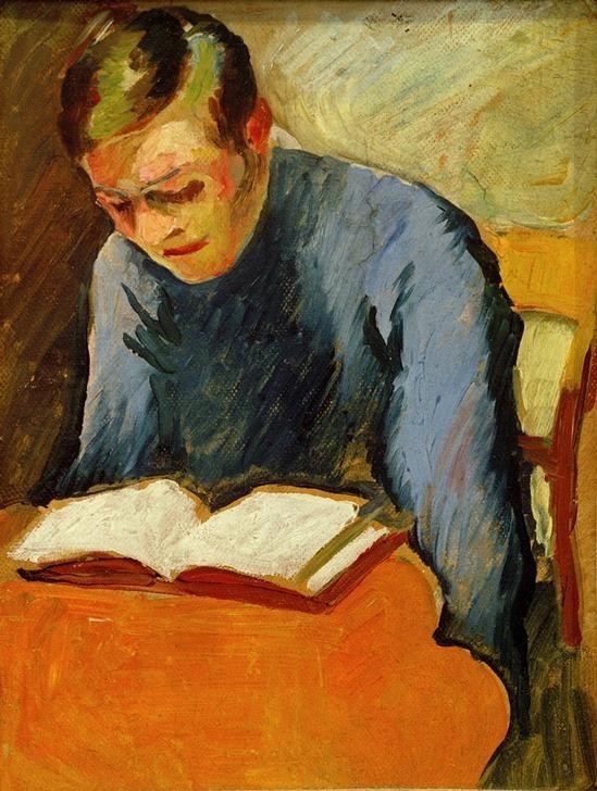 August Macke, Porträt Helmuth Macke (Buch,Deutsche Kunst,Kunst,Leser,Mann,Portrait,Lesen (Allgemein),Bruder Von Berühmten,Privatsammlung,Person,Junger Mann)
