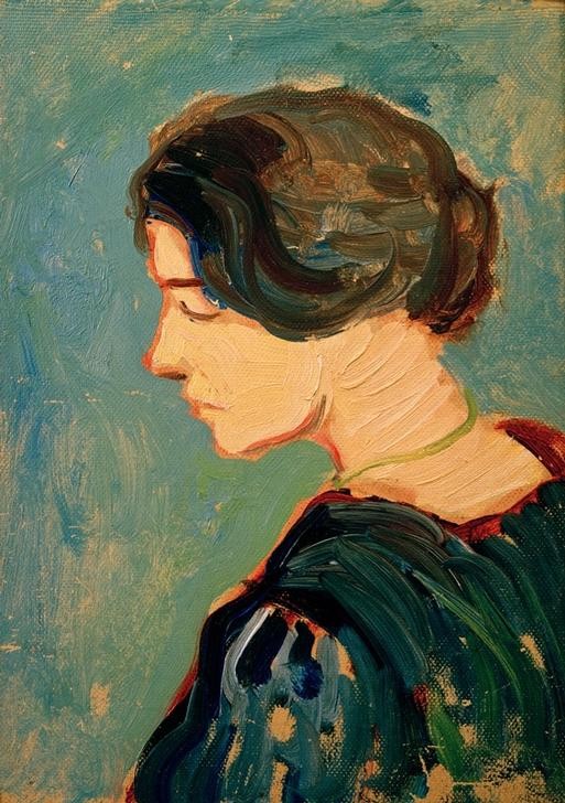 August Macke, Elisabeth Macke, Studienkopf (Deutsche Kunst,Frau,Kunst,Ehefrau Von Berühmten,Portrait,Studie,Profil,Privatsammlung,Geschlossene Augen,Person)