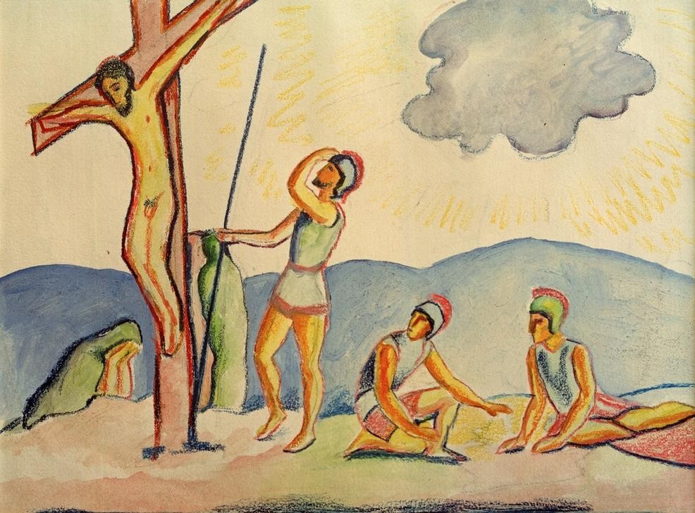 August Macke, Kreuzigung (Christentum,Deutsche Kunst,Soldat,Akt,Neues Testament,Bibel,Expressionismus,Kreuzigung,Passion Christi,Privatsammlung)