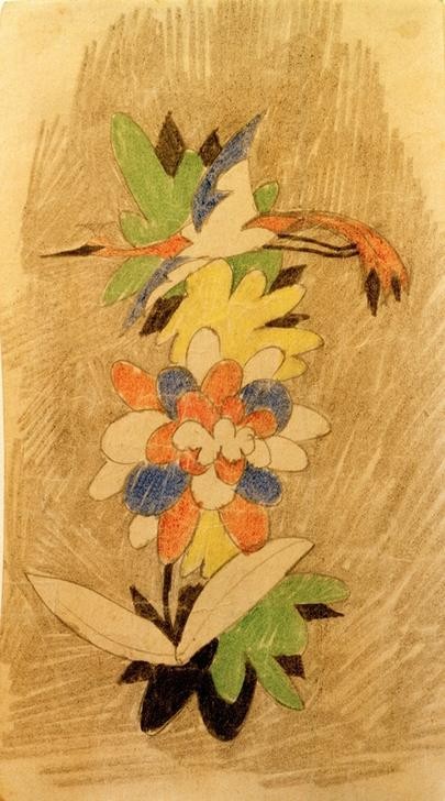 August Macke, Vogel in Blumen (Deutsche Kunst,Kunst,Vogel,Expressionismus,Der Blaue Reiter,Blume,Buntstift,Bleistift,Privatsammlung)