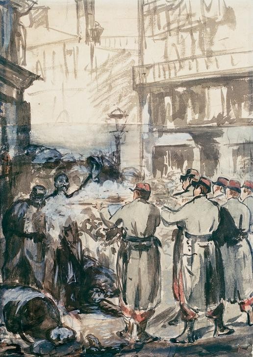Edouard Manet, Die Barrikade (Erschiessen,Geschichte,Militär,Strassenkampf,Barrikade,Aufstand,Bürgerkrieg,Französische Kunst,Pariser Kommune (1871))