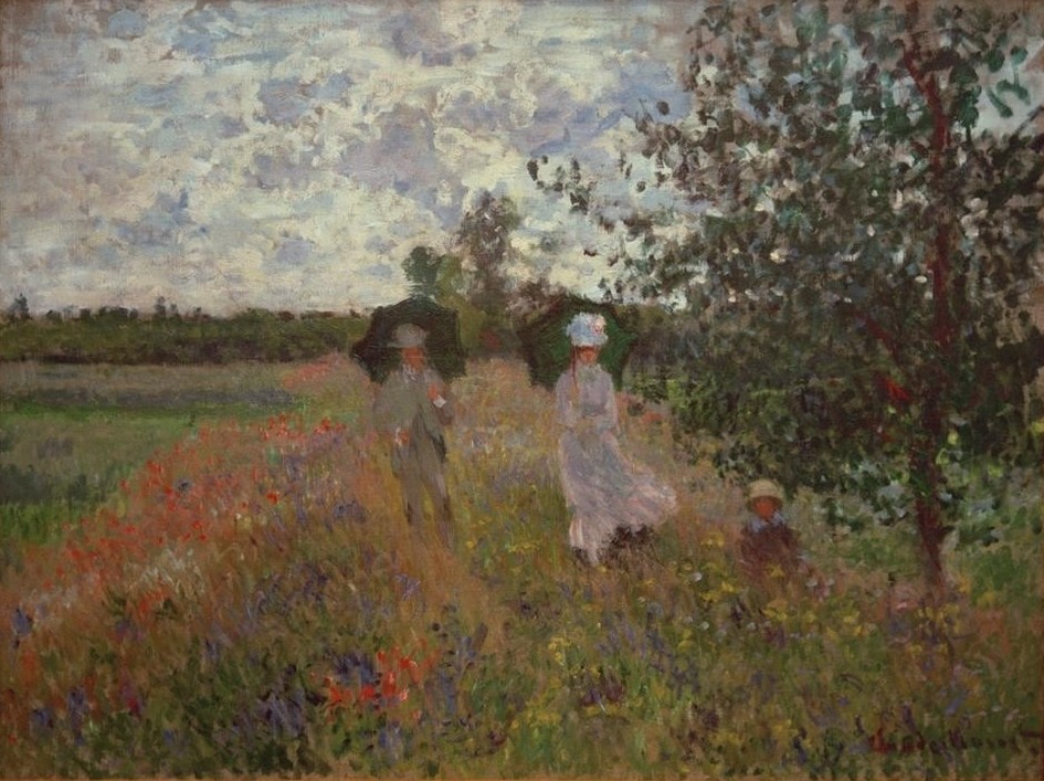 Claude Monet, En Promenade près d’Argenteuil (Eltern Mit Kind,Landschaft,Freizeit,Spaziergang,Impressionismus,Wiese,Reise,Sonnenschirm,Französische Kunst)