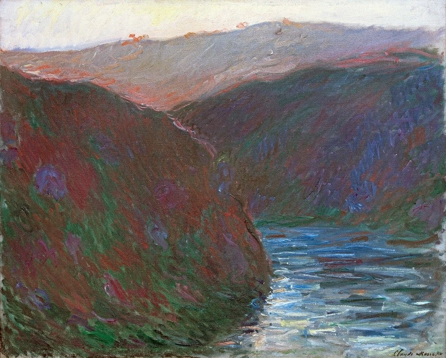 Claude Monet, Vallée de la Creuse, effet du soir (Kunst,Landschaft,Tageszeiten,Abend,Impressionismus,Fluss,Tal,Französische Kunst,Dämmerung)