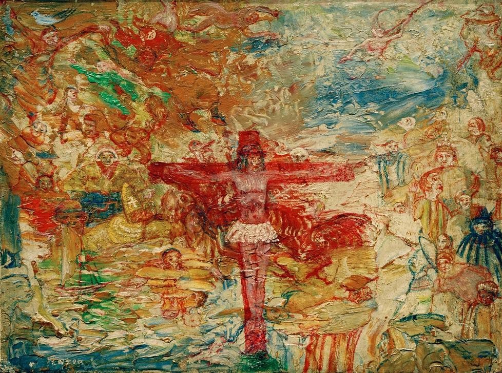 James Ensor, Le Christ agonisant (Christentum,Hinrichtung,Kreuz,Kunst,Religion,Tod,Symbolismus,Neues Testament,Bibel,Kreuzigung,Phantastische Kunst,Belgische Kunst,Passion Christi,Sterben,Privatsammlung,Signatur)