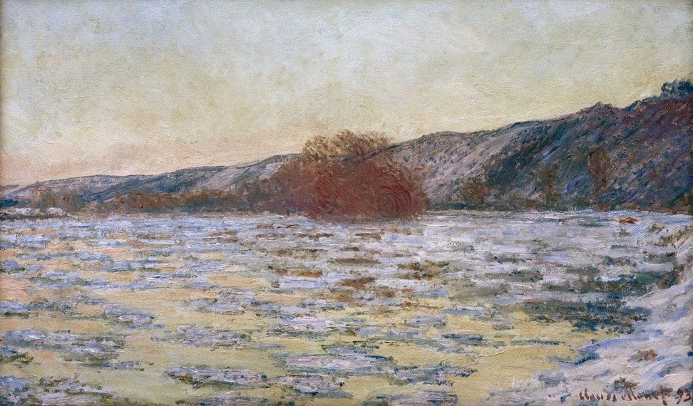 Claude Monet, Les glaçons, effet de crépuscule (Eis (Kälte),Landschaft,Winter,Impressionismus,Fluss,Französische Kunst,Eisscholle,Dämmerung)