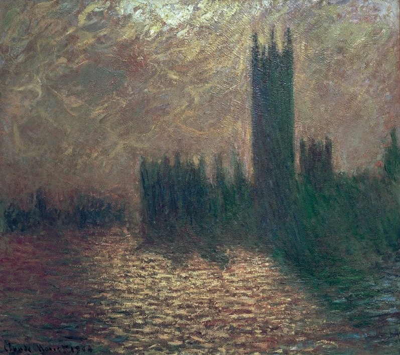 Claude Monet, Le Parlement, ciel orageux (Architektur,Geographie,Houses Of Parliament,Wetter,Impressionismus,Fluss,Spiegelung,Architekturdarstellung,Französische Kunst,Sonnenlicht,Jahrhundertwende,Topographie,Schlechtes Wetter,Sturm)