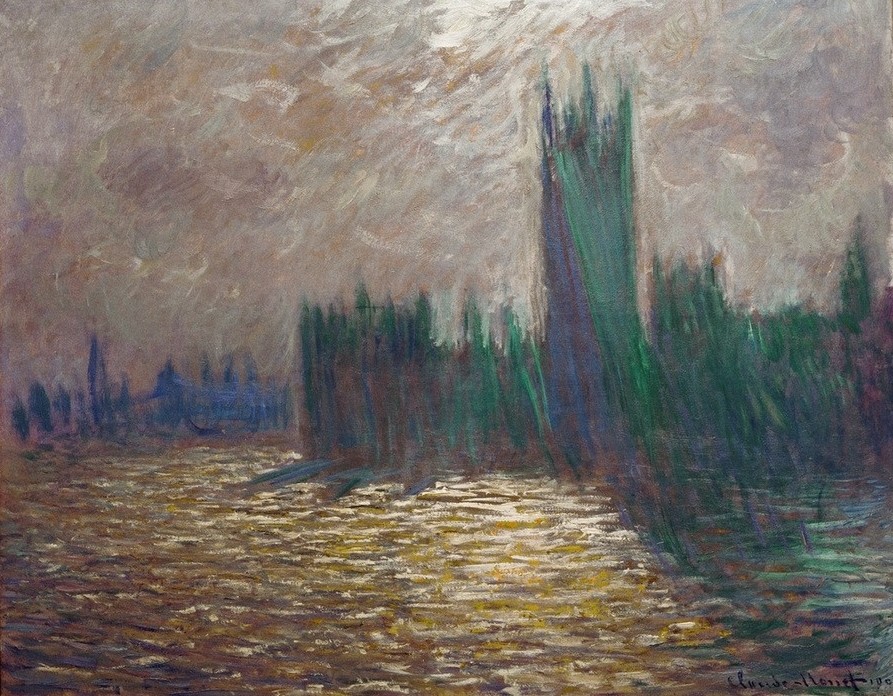 Claude Monet, Le Parlement, reflets sur la Tamise (Architektur,Geographie,Houses Of Parliament,Wasser,Impressionismus,Fluss,Spiegelung,Architekturdarstellung,Französische Kunst,Sonnenlicht,Jahrhundertwende,Topographie)