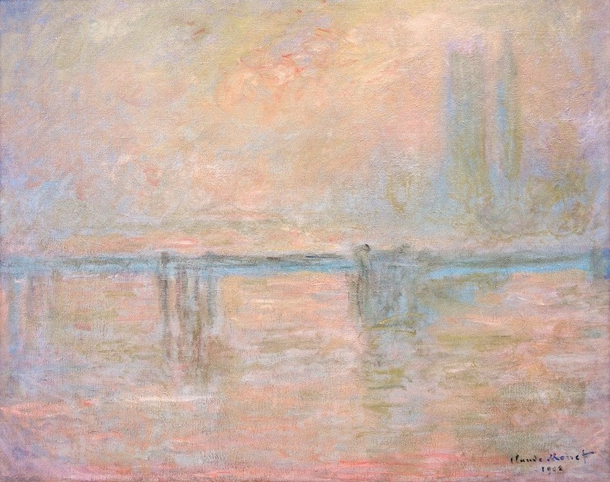Claude Monet, Charing Cross Bridge, brouillard (Architektur,Brücke,Geographie,Wetter,Impressionismus,Fluss,Nebel,Architekturdarstellung,Französische Kunst,Jahrhundertwende,Topographie)