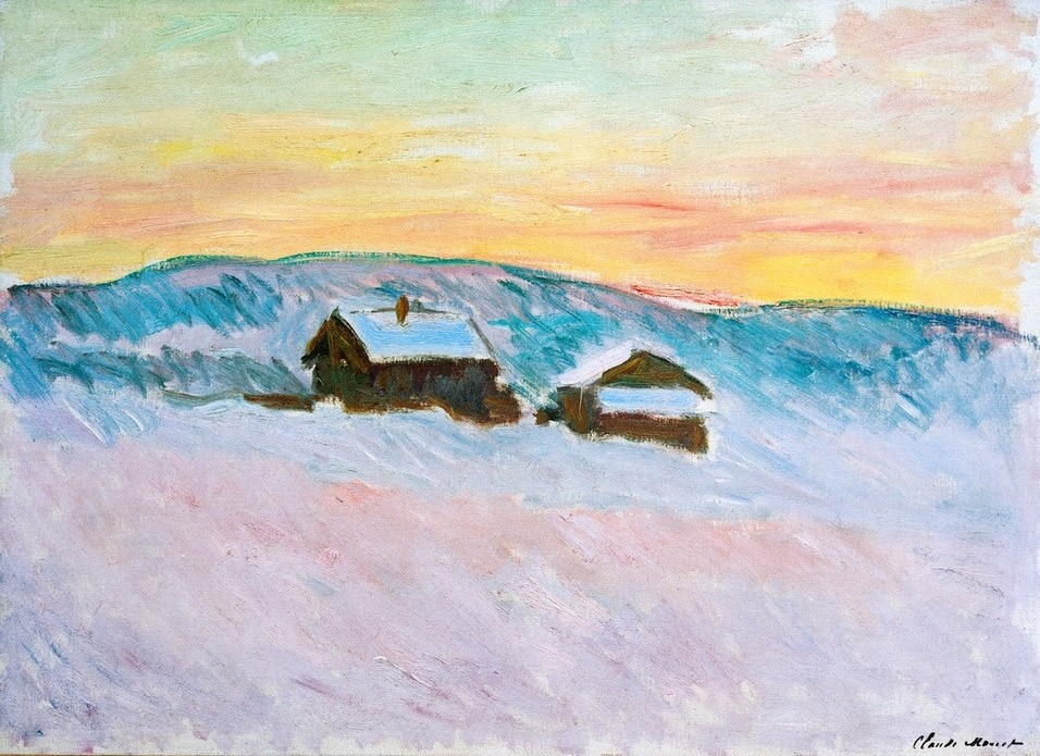 Claude Monet, Paysage de Norvège, Les maisons bleues (Haus,Landschaft,Winter,Impressionismus,Schnee,Französische Kunst)