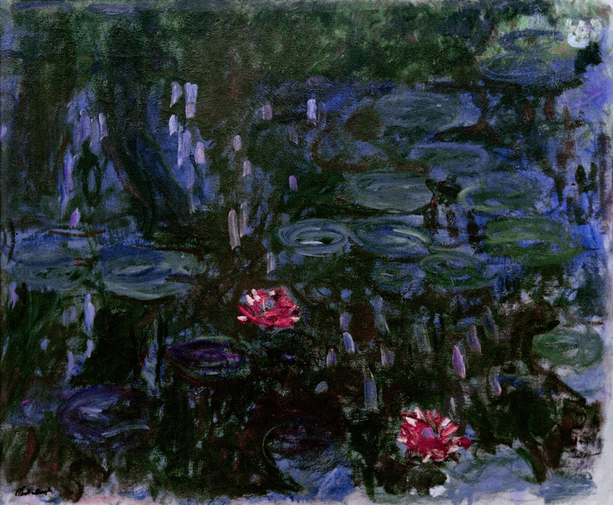 Claude Monet, Nymphéas, reflets de saule (Botanik,Kunst,Landschaft,Impressionismus,See,Spiegelung,Seerose,Französische Kunst,Zierteich,Gartenteich,Trauerweide)
