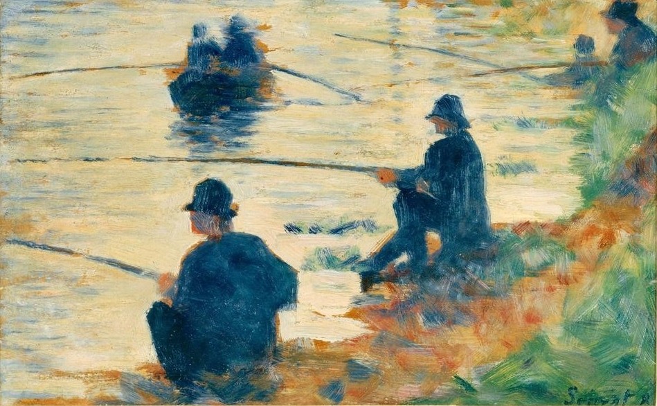 Georges Seurat, Fishermen (Fischer, Angler, Ruderboot, Klassische Moderne,  Neoimpressionismus, Wohnzimmer, Malerei, Wunschgröße, bunt)