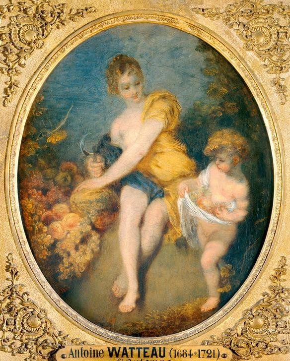 Jean-Antoine Watteau, L’automne – Fall (Allegorie, Personifikation, Jahreszeit, Herbst, junge Frau, Putte, Rokoko, Wohnzimmer, Schlafzimmer, Klassiker,  Wunschgröße)