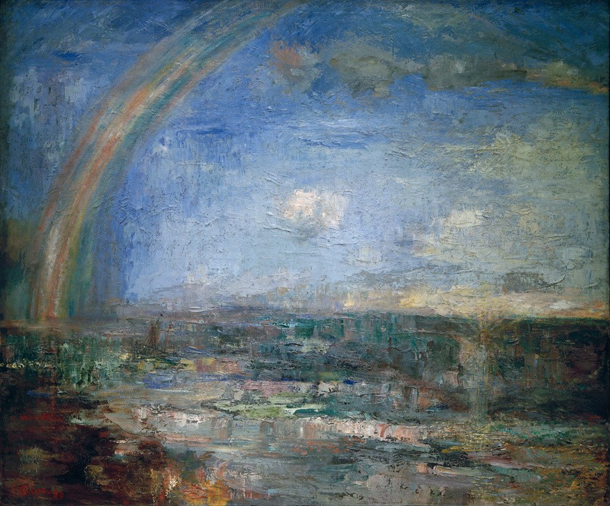 James Ensor, Le christ marchant sur la mer (Christentum,Kunst,Landschaft,Meteorologie,Religion,Meer,Symbolismus,Regenbogen,Neues Testament,Bibel,Phantastische Kunst,Christus Wandelt Auf Dem Meer,Belgische Kunst,Leben Jesu,Les Xx,Signatur)