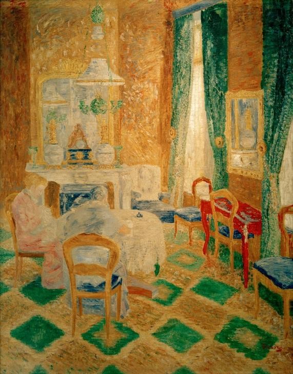 James Ensor, Le Salon bourgeois (Architektur,Familie,Frau,Kunst,Möbel,Freizeit,Wohnzimmer,Wohnung,Salon,Impressionismus,Mutter Von Berühmten,Mutter Und Tochter,Interieur,Bürgertum,Belgische Kunst,Familienleben,Belle Epoque,Innenansicht,Frauenleben,Sitzen,Schwester Von Berühmten,Inneneinr)