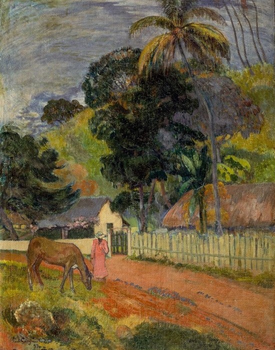Paul Gauguin, Landschaft (Bauernhof,Landstrasse,Landschaft,Pferd (Tier),Impressionismus,Weg,Französische Kunst)
