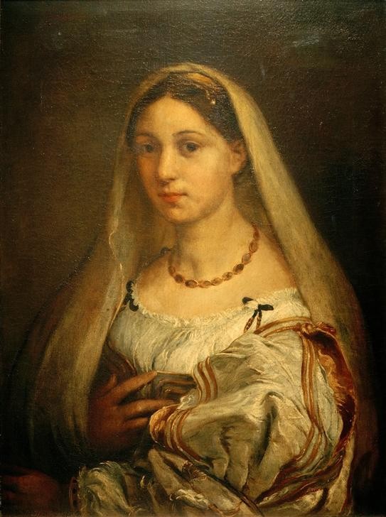 Hans von Marees, La Velata (Deutsche Kunst,Frau,Mensch,Schmuck,Schönheit,Renaissance,Schleier,Portrait,Halskette,Kopie,Italienische Kunst,Junge Frau,Brustbild,Deutschrömer)