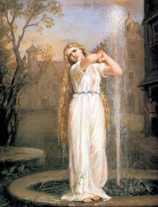 John William Waterhouse, Undine (Märchen, Sagen, Nymphe, Brunnen, Symbolismus, Präraffaeliten, Klassiker, Wohnzimmer, Wunschgröße, bunt)