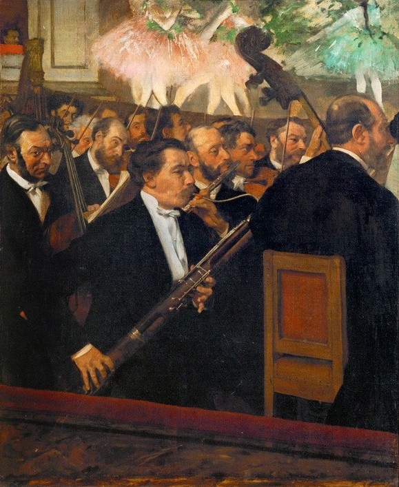 Edgar Degas, L’orchestre de l’Opéra (Ballett,Fagott,Konzert,Musiker,Musik,Oper,Orchester,Tänzerin,Tanz,Theater,Impressionismus,Instrument,Bühne,Soiree,Französische Kunst,Musikkapelle)