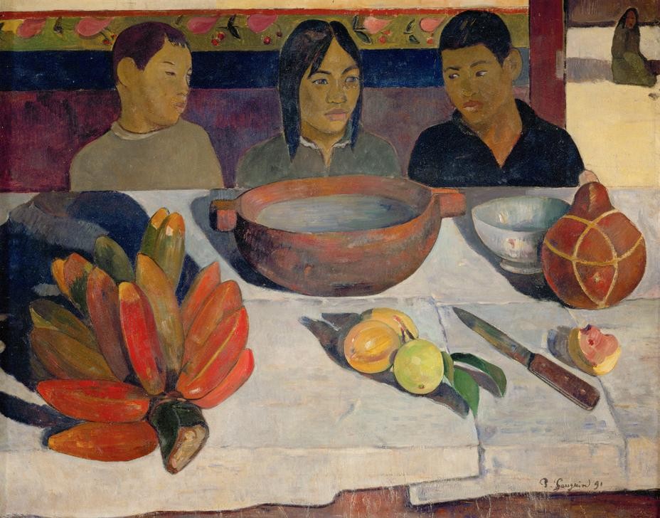 Paul Gauguin, Le repas (Banane,Botanik,Essen Und Trinken,Früchte,Gruppenbild,Kind,Obst,Tafelsitten,Völkerkunde,Stillleben,Portrait,Trinkschale,Französische Kunst,Knabe,Obstmesser,Land Und Leute,Essen (Nahrung))
