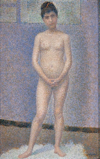 Georges Seurat, Poseuse debout (junge Frau, Mädchen, Modell, Aktmalerei, ganzfigurig, Pointillismus, Klassische Moderne, Malerei, Wunschgröße, bunt)