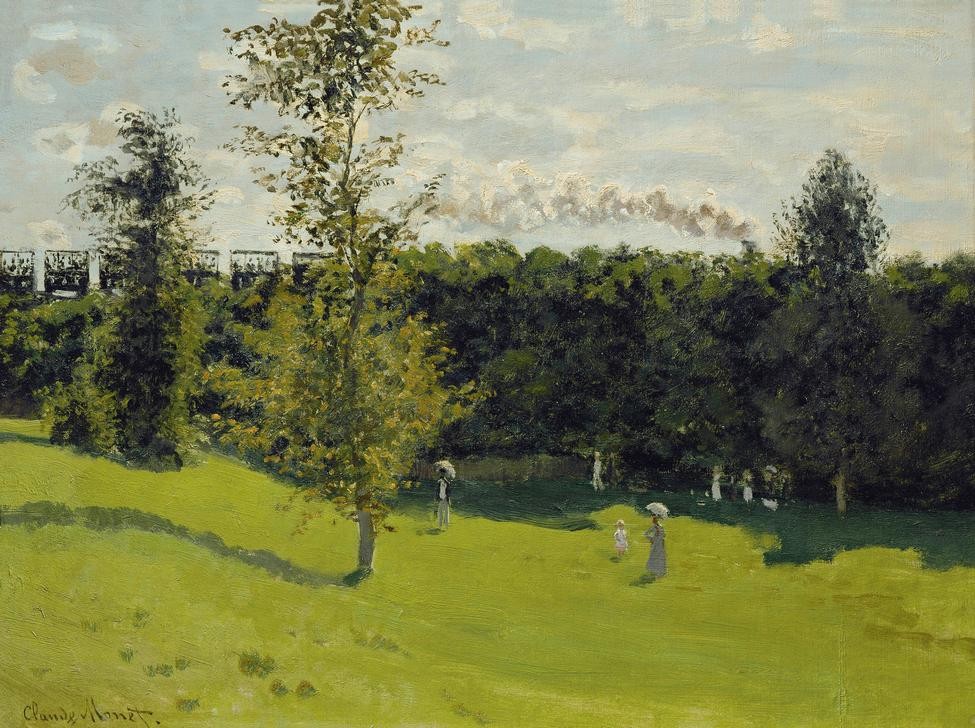 Claude Monet, Train dans la campagne (Eisenbahn,Landschaft,Freizeit,Spaziergang,Transport,Impressionismus,Baum,Wiese,Reise,Französische Kunst,Dampflokomotive,Harmonie)