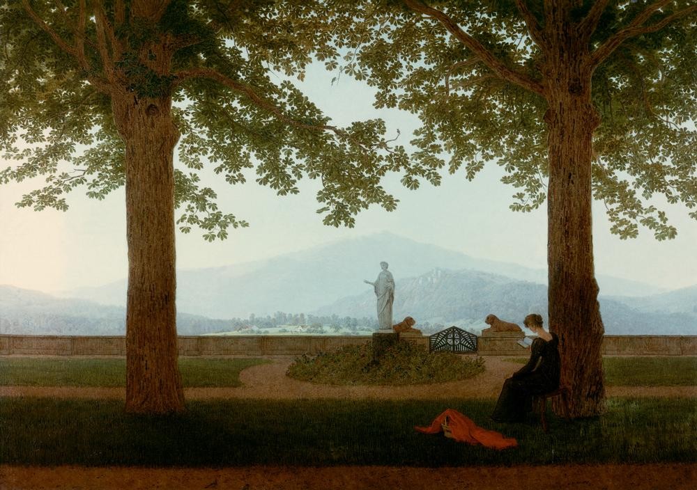 Caspar David Friedrich, Gartenterrasse (Buch,Deutsche Kunst,Menschen Im Park,Freizeit,Schloss,Terrasse,Harmonie,Leserin,Romantik,Entspannung)