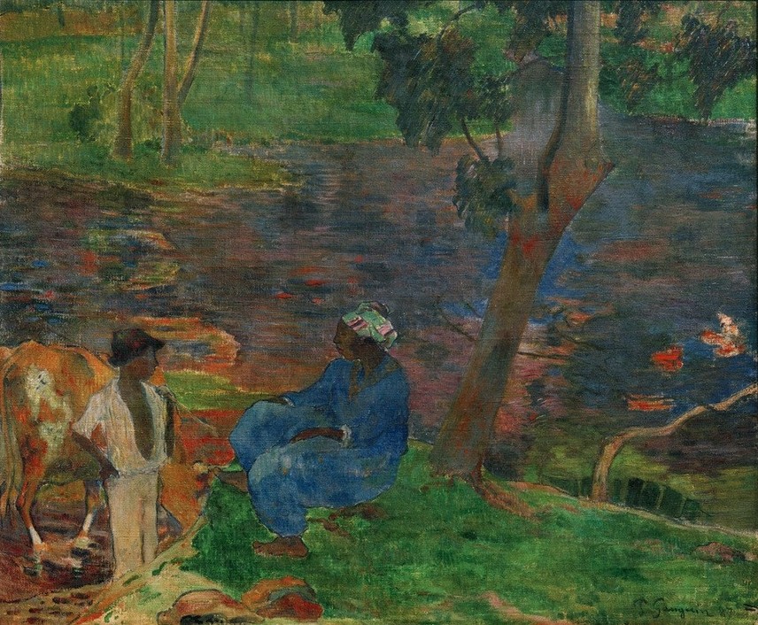 Paul Gauguin, Martinique (Am Teichufer) (Kunst,Landschaft,Rinderzucht,Rind,Völkerkunde,Hirte,See,Schwarze,Tränke,Französische Kunst,Synthetismus,Schule Von Pont-Aven,Schwarzer,Land Und Leute,Viehzucht)