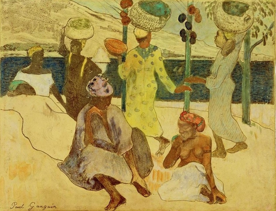 Paul Gauguin, Les cigales et les fourmis (Farbige,Frau,Kunst,Völkerkunde,Schwarze,Fabel,Französische Kunst,Fleiss,Frauenleben,Faulheit,Synthetismus,Schule Von Pont-Aven,Auf Dem Kopf Tragen,Land Und Leute)