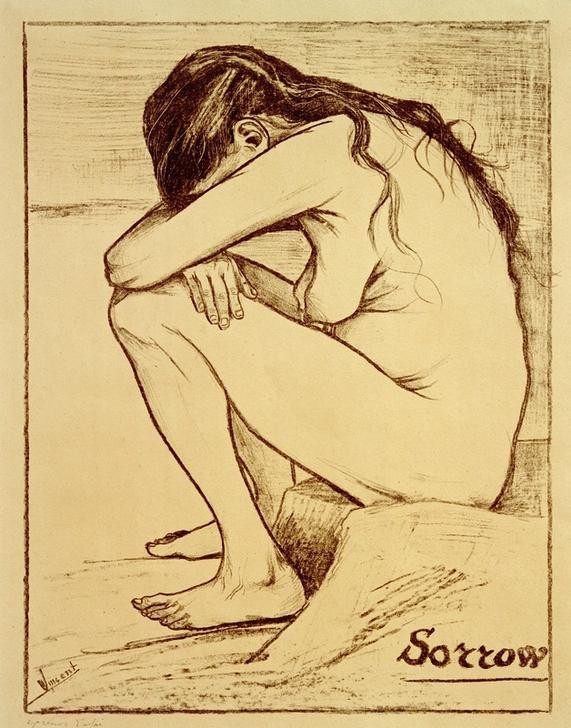 Vincent van Gogh, Sorrow (Frau,Impressionismus,Trauer,Akt,Weinen,Niederländische Kunst,Traurigkeit,Sorge,Sitzen,Junge Frau,Kauern,Negative Stimmungen Und Gefühle)