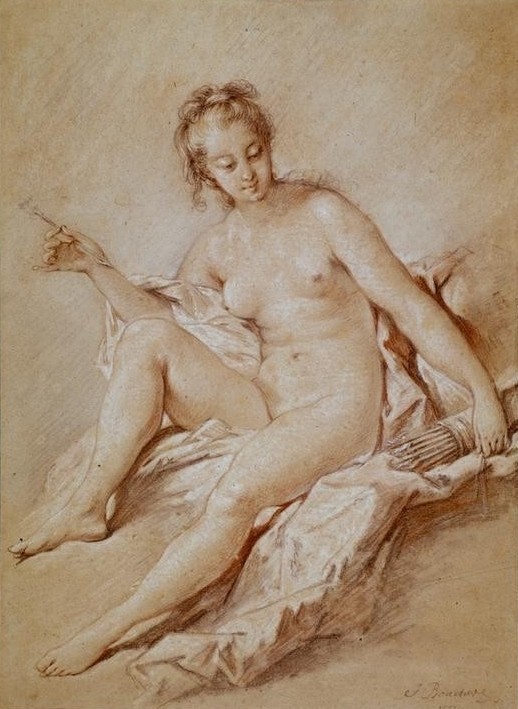 Francois Boucher, Venus mit Pfeil und Köcher (Frau,Mythologie,Akt,Rokoko,Französische Kunst,Griechisch-Römische Mythologie)