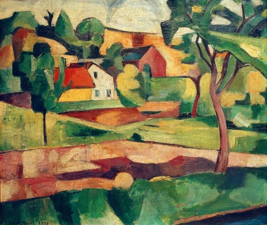 Helmuth Macke, Niederrheinisches Dorf (Bauernhaus,Deutsche Kunst,Dorf,Kunst,Landschaft,Expressionismus,Architekturdarstellung)