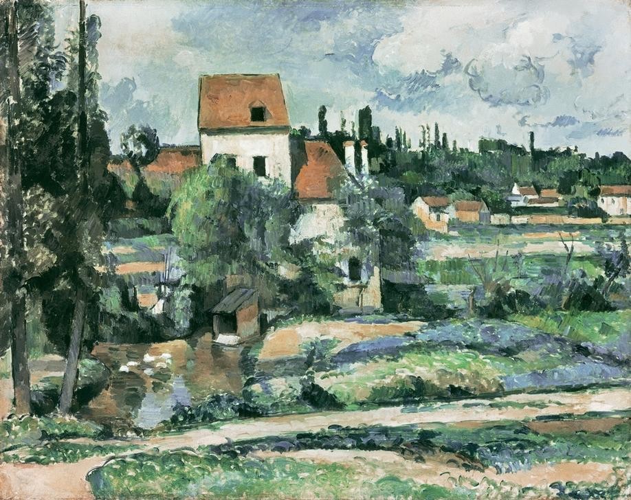 Paul Cézanne, Die Mühle an der Couleuvre bei Pontoise (Dorf,Kunst,Landschaft,Mühle,Wassermühle,Wohnhaus (Allgemein),Impressionismus,Französische Kunst,Nutzgarten,Garten)