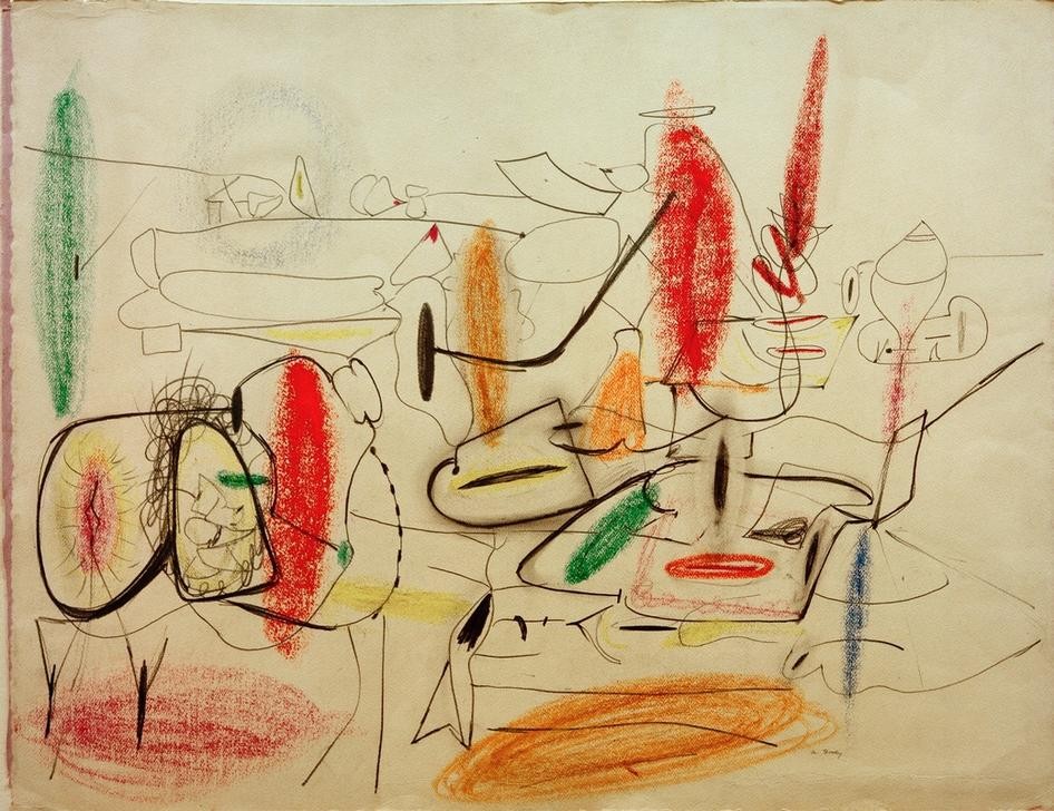 Arshile Gorky, Untitled – Study for Painting (Kunst,Abstrakte Kunst,Türkisch,Studie,Amerikanische Kunst,Us-Amerikanische Kunst,Abstraktion,Abstrakter Expressionismus,Armenische Kunst,Abstraction-Creation,Wachsmalkreidezeichnung,Signatur)