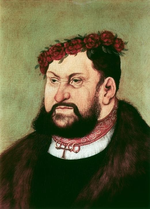 Lucas Cranach der Ältere, Kurfürst Johann der Beständige von Sachsen (Adeliger, Mann, Blumenkranz, Kopfschmuck, Pelzkragen, Gesellschaft, Persönlichkeiten, Menschen, Portrait, Klassiker, Renaissance, Wunschgröße, Wohnzimmer)