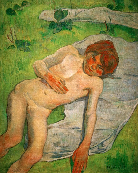 Paul Gauguin, Ein bretonischer Junge (Kind,Kunst,Akt,Wiese,Französische Kunst,Im Freien (Allgemein),Knabe,Liegen,Synthetismus,Tuch,Schule Von Pont-Aven,Land Und Leute)