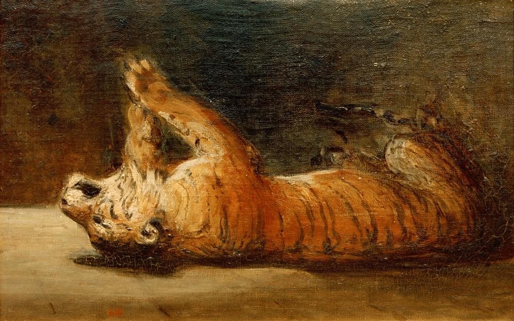 Eugene Delacroix, Spielender Tiger (Tiger, Raubkatze, Großkatze, Spiel, Tier,  Wunschgröße, Spätromantik, Klassiker, Malerei, Wohnzimmer, bunt)