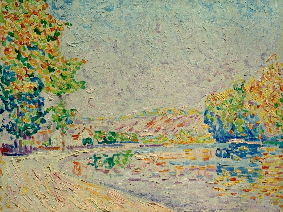 Paul Signac, Samois, Studie Nr. 8 (Kunst,Landschaft,Impressionismus,Fluss,Pointillismus,Studie,Französische Kunst,Jahrhundertwende)