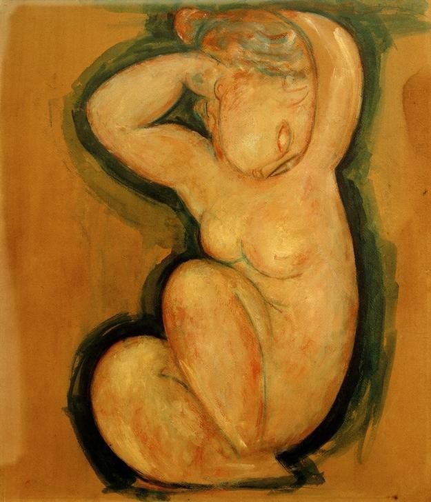 Amedeo Modigliani, Cariatide (Frau,Kunst,Akt,Italienische Kunst,Hocken,Karyatide,Ecole De Paris,Ganzfigurig)