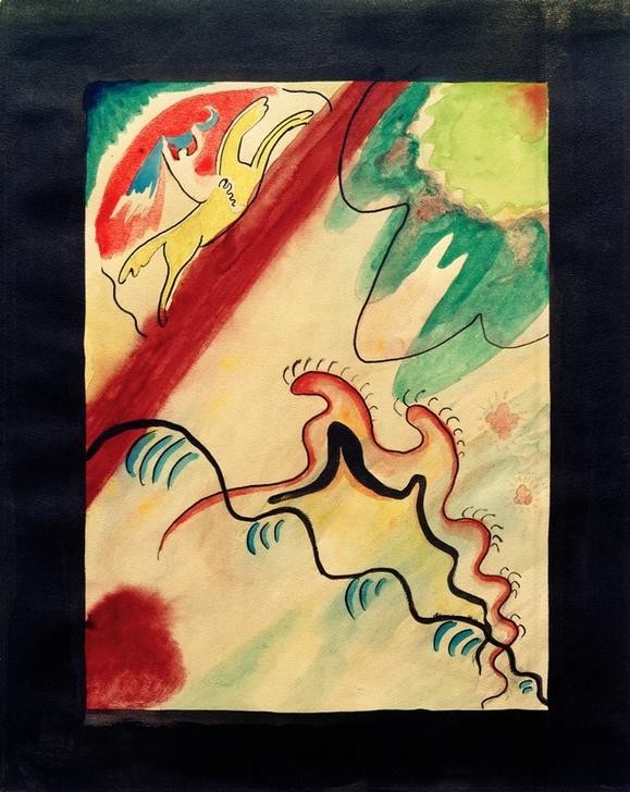 Wassily Kandinsky, Entwurf für den Umschlag des Almanachs ‘Der Blaue Reiter' (Epochen,Kunst,Pferd (Tier),Periodika,Zeitschrift,Zeitung,Expressionismus,Der Blaue Reiter,Russische Kunst,Künstlervereinigung,Titelseite,Entwurf,Almanach)