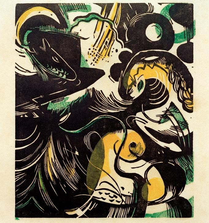 Franz Marc, Schöpfungsgeschichte II (Deutsche Kunst,Kunst,Altes Testament,Bibel,Expressionismus,Der Blaue Reiter,Erschaffung Der Tiere,Genesis,Sechster Schöpfungstag)