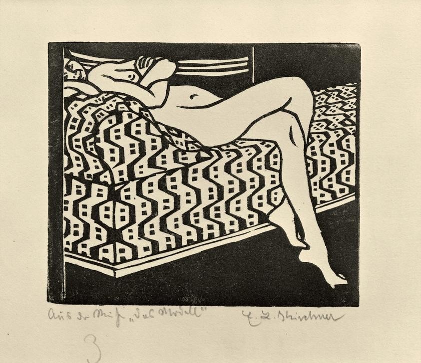 Ernst Ludwig Kirchner, Mädchenakt auf dem Sofa (Deutsche Kunst,Frau,Kunst,Mädchen,Möbel,Akt,Expressionismus,Sofa,Die Brücke,Junge Frau,Liegen)