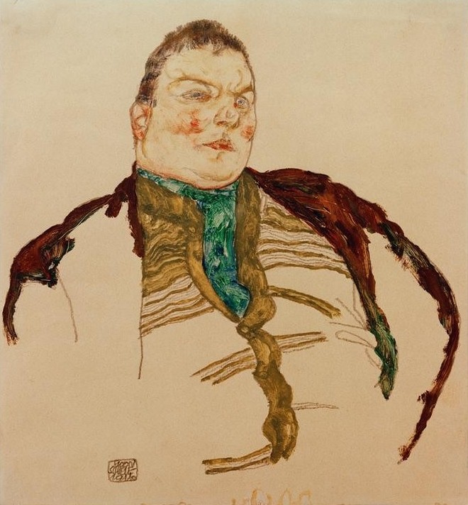 Egon Schiele, Porträt eines dicken Mannes (Fettleibigkeit,Kunst,Mann,Mensch,Portrait,Expressionismus,Österreichische Kunst,Halbfigur)
