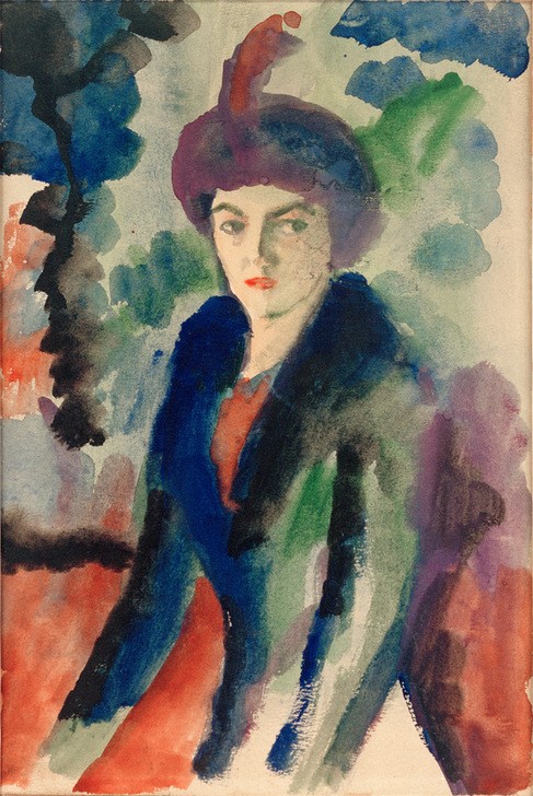 August Macke, Porträtstudie Elisabeth Macke (Deutsche Kunst,Frau,Kunst,Portrait,Expressionismus,Künstlerfrau,Der Blaue Reiter,Studie,Halbfigur,Person)