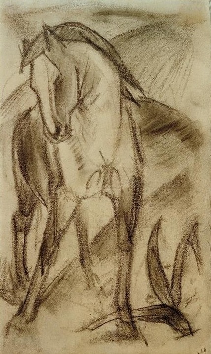 Franz Marc, Junges Pferd in Berglandschaft (Deutsche Kunst,Kunst,Landschaft,Pferd (Tier),Zoologie,Expressionismus,Der Blaue Reiter,Tier)