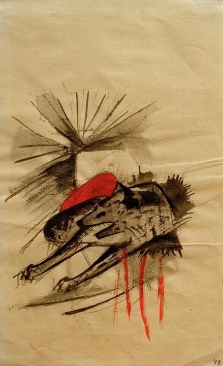 Franz Marc, Liegende Hyäne (Liegender Wolf) (Deutsche Kunst,Kunst,Wolf,Zoologie,Expressionismus,Der Blaue Reiter,Tier,Hyäne)