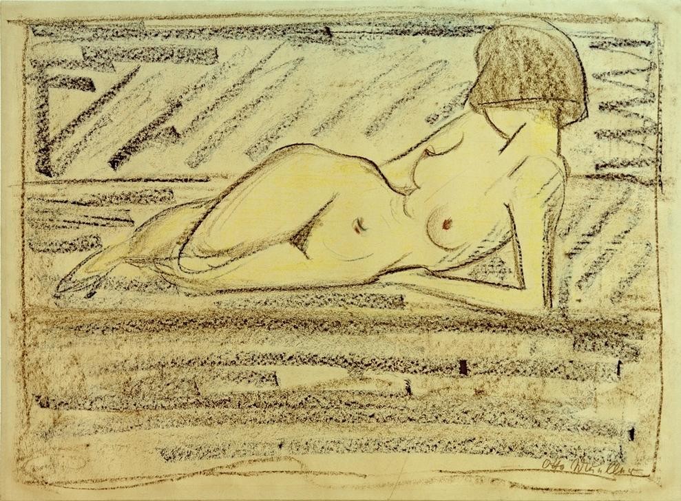 Otto Mueller, Liegender Akt (Mädchen, nackt, Skizze, Aktmalerei, liegender Akt, Menschen, Expressionismus, Malerei, Wunschgröße, Wohnzimmer, Klassiker)