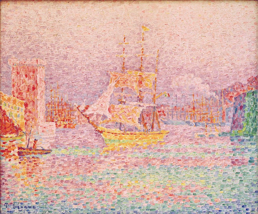 Paul Signac, Hafen von Marseille (Hafen,Landschaft,Segelschiff,Pointillismus,Französische Kunst,Sammlung I.A.Morosow,Jahrhundertwende,Schifffahrt)