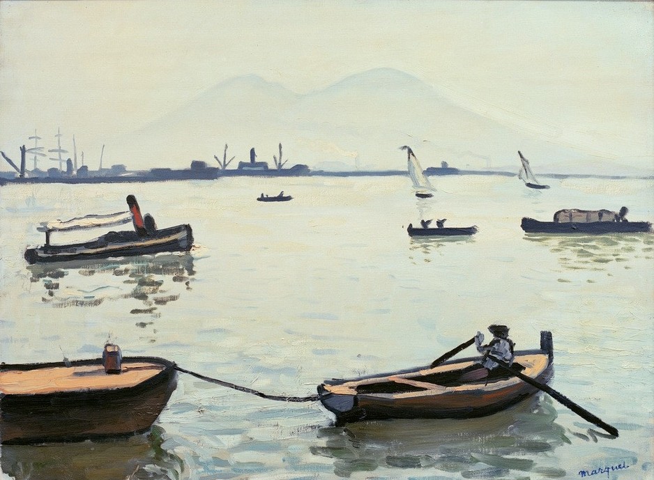 Albert Marquet, Der Vesuv (Landschaft,Ruderboot,Vulkan,Meer,Impressionismus,Fauves,Paddelboot,Französische Kunst,Schifffahrt)